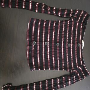 Active USA Black Cardigan with Red and White Stripes